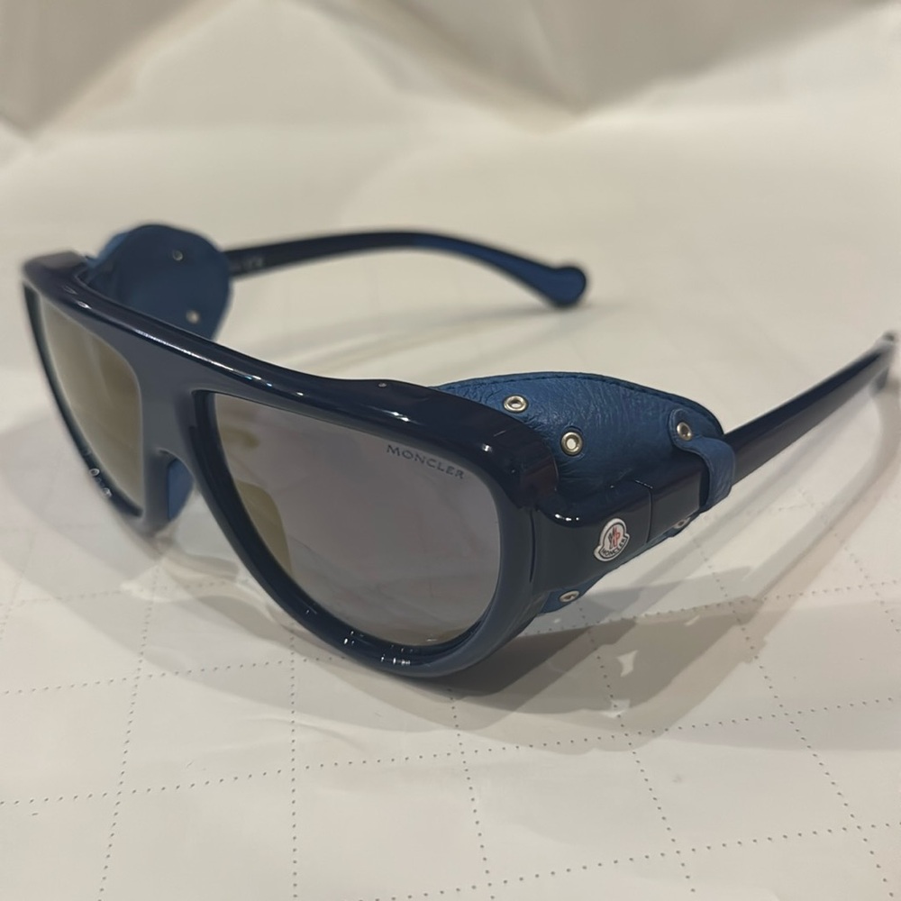 Moncler Shield Sunglasses Navy Leather 57mm